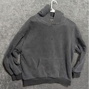 EFAN Oversized Hoodie Mens Medium Washed Black Charcoal Grey Fleece Pullover